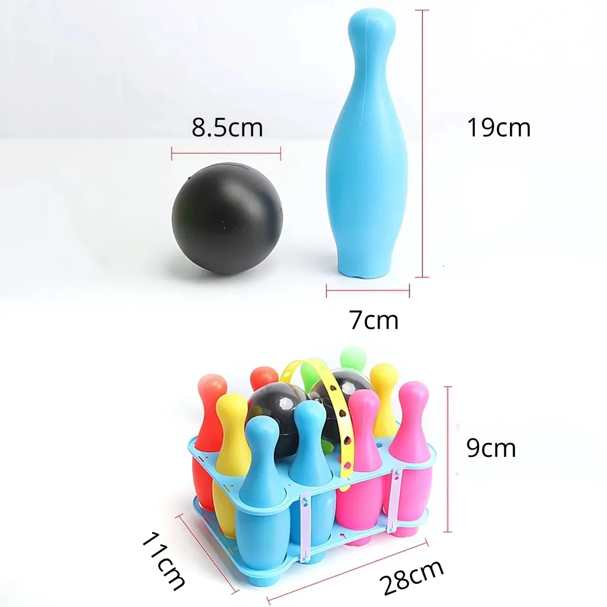 CRUSEC - Juego de Bowling de Plástico para niños 10 Pines + 2 Pelotas