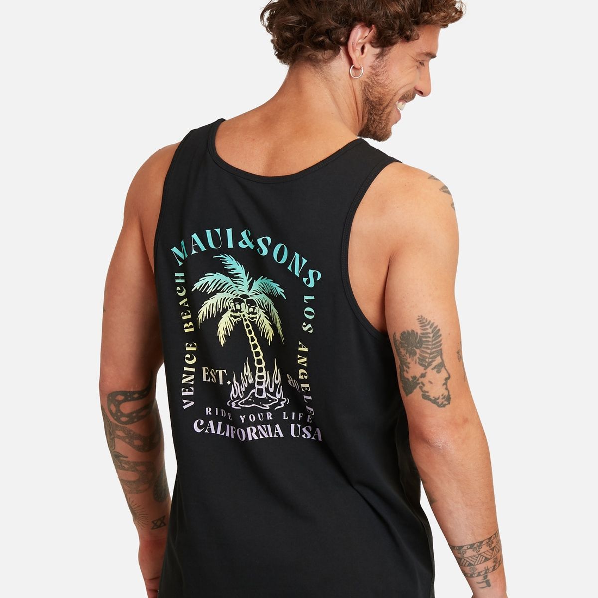 MAUI AND SONS - Polera Venice Beach Gradient Tanks Hombre Negro Maui And Sons