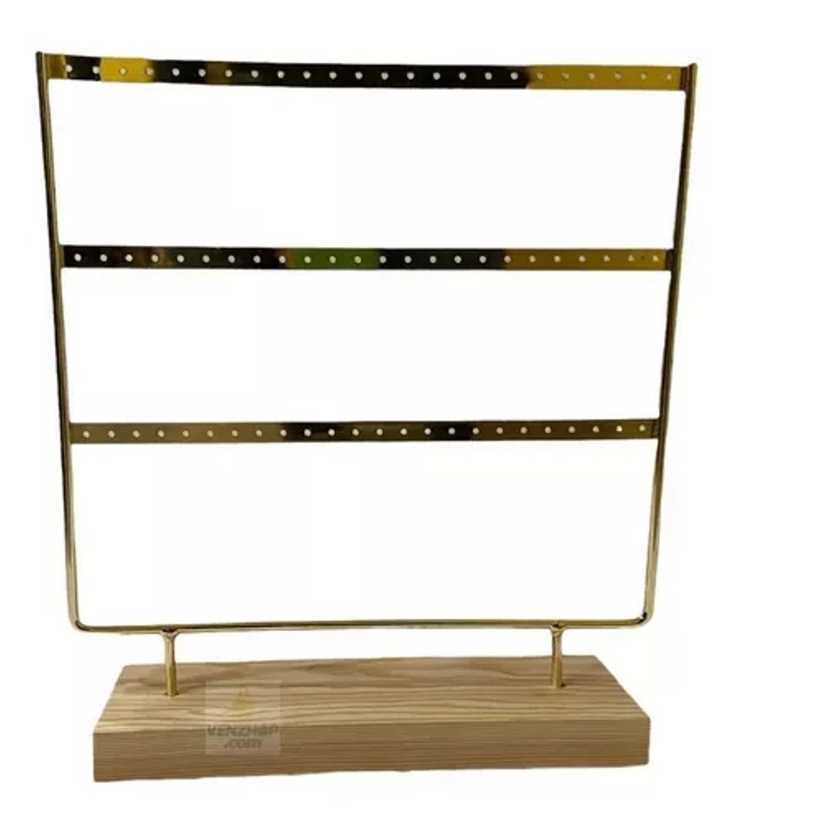 GENERICO - Exhibidor Dorado De Metal Base Madera Para 36 Pares De Aros