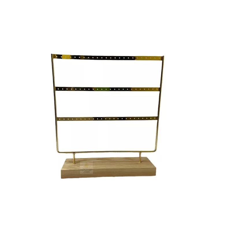 GENERICO - Exhibidor Dorado De Metal Base Madera Para 36 Pares De Aros