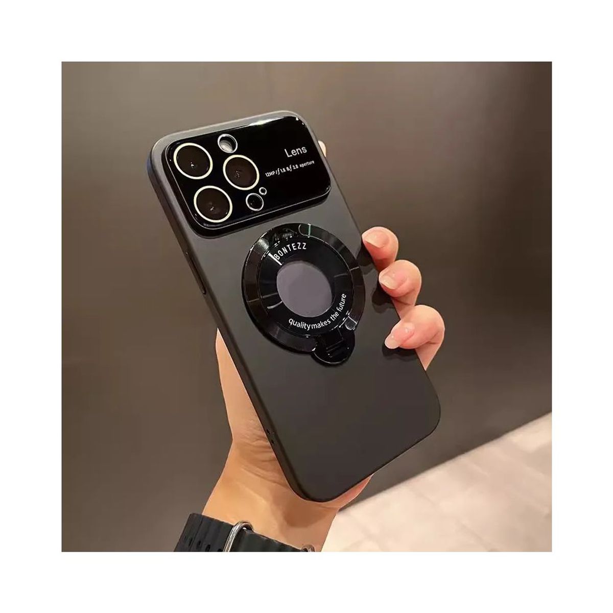 GENERICO - Funda Wide Lens con soporte y correa para iPhone 12 Pro Max - Black