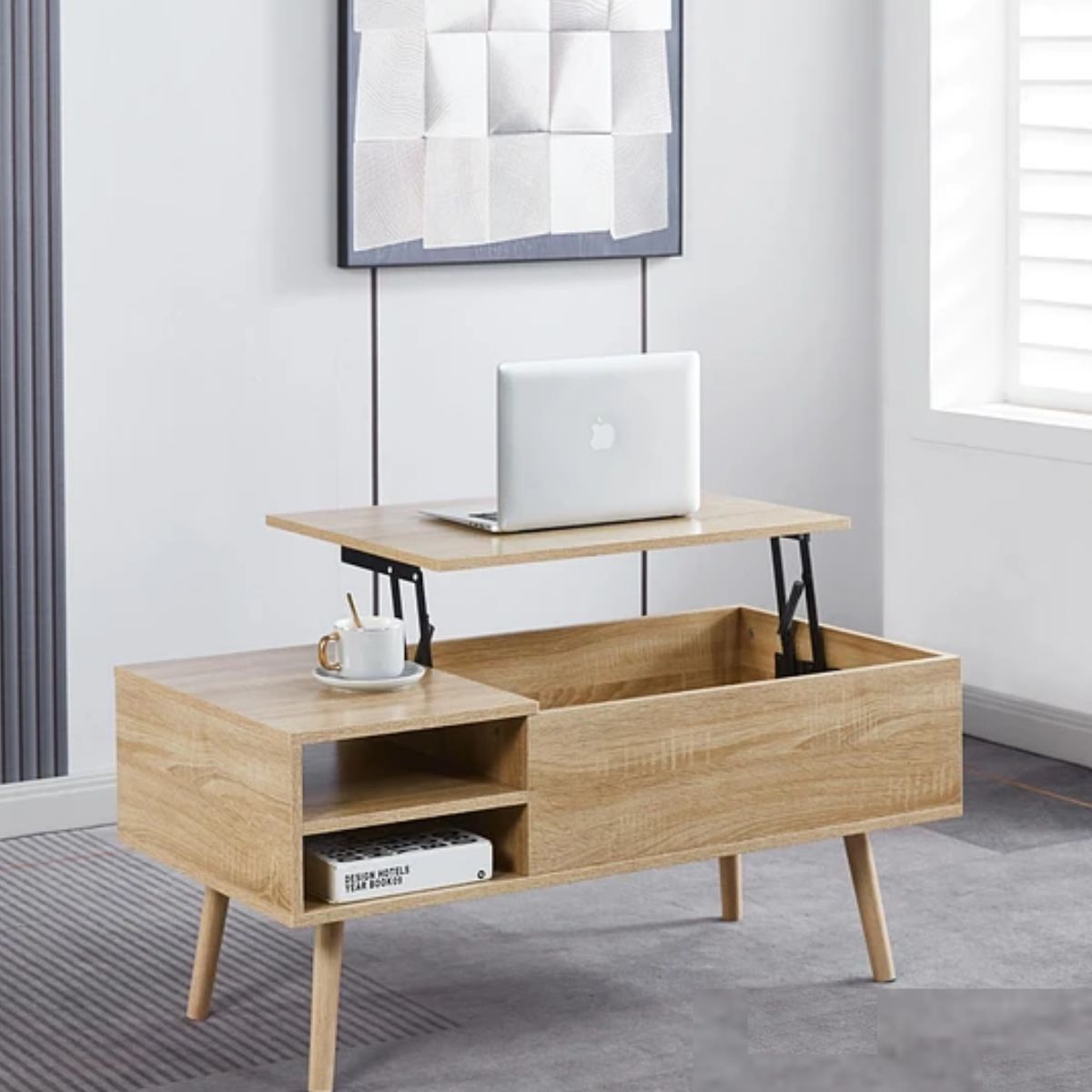 GENERICO - Mesa de Centro Living Madera con Bandeja y Almacenamiento 100x45x50