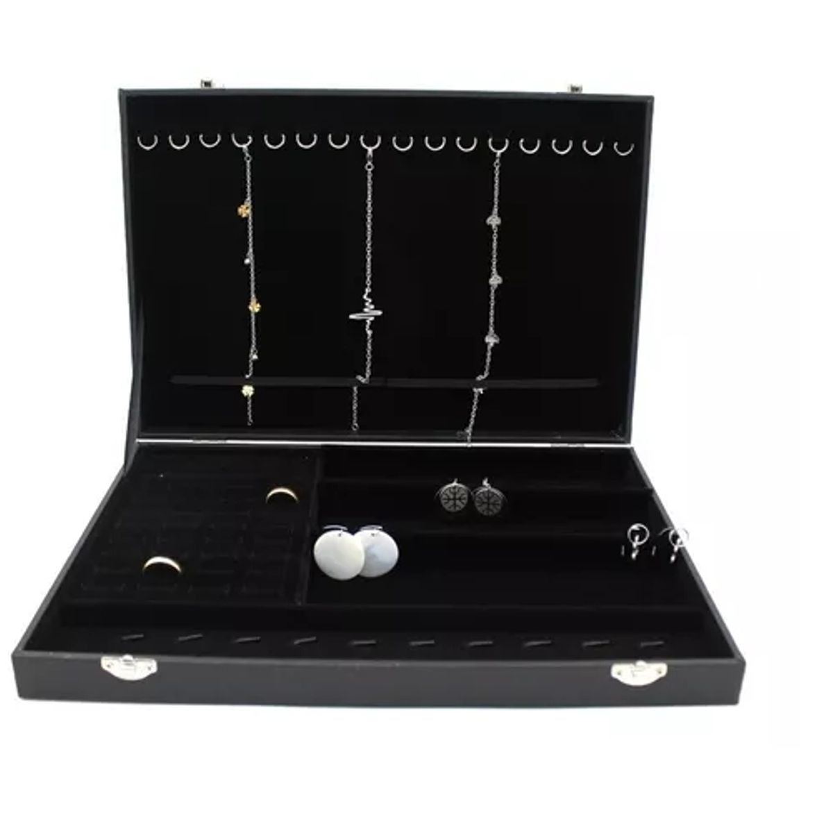 ALEMDALINDA - Maleta Bandeja Negra Joyas Cuerina anillos Aros Cadenas