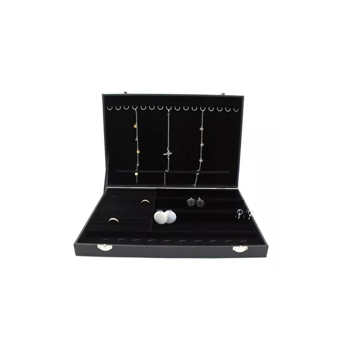 ALEMDALINDA - Maleta Bandeja Negra Joyas Cuerina anillos Aros Cadenas
