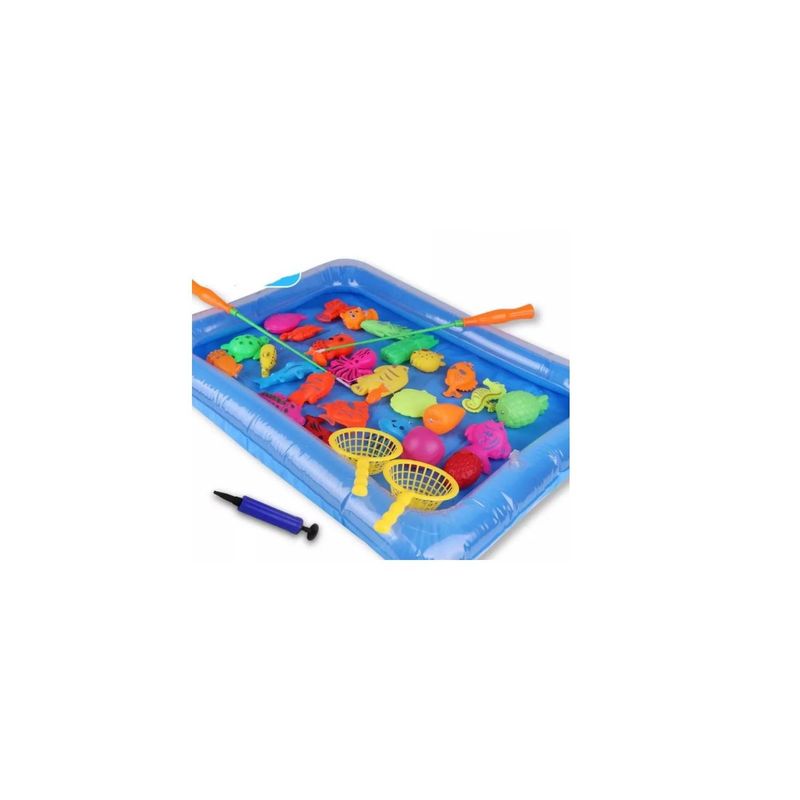 GENERICO - Pesca Milagrosa Piscina + 20 Peces 2 Caña 2 Colador Niños