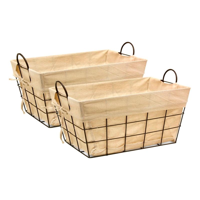 GENERICO - Set 2 Canastos Metalico Rectangular Multiuso Con Tela Dentro