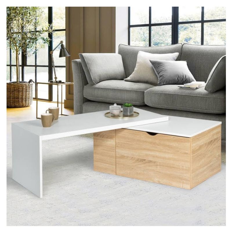HOMER DESIGN - Mesa De Centro Transformable En Forma L Para Living 100x48x40cm