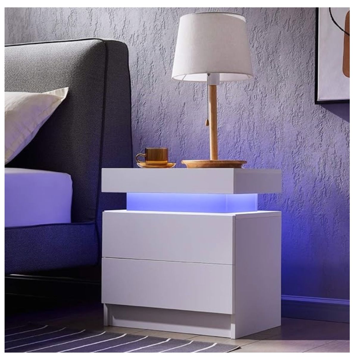 HOMER DESIGN - Velador Con Luz Variable 16 colores Con 2 Cajones 52*35*49cm