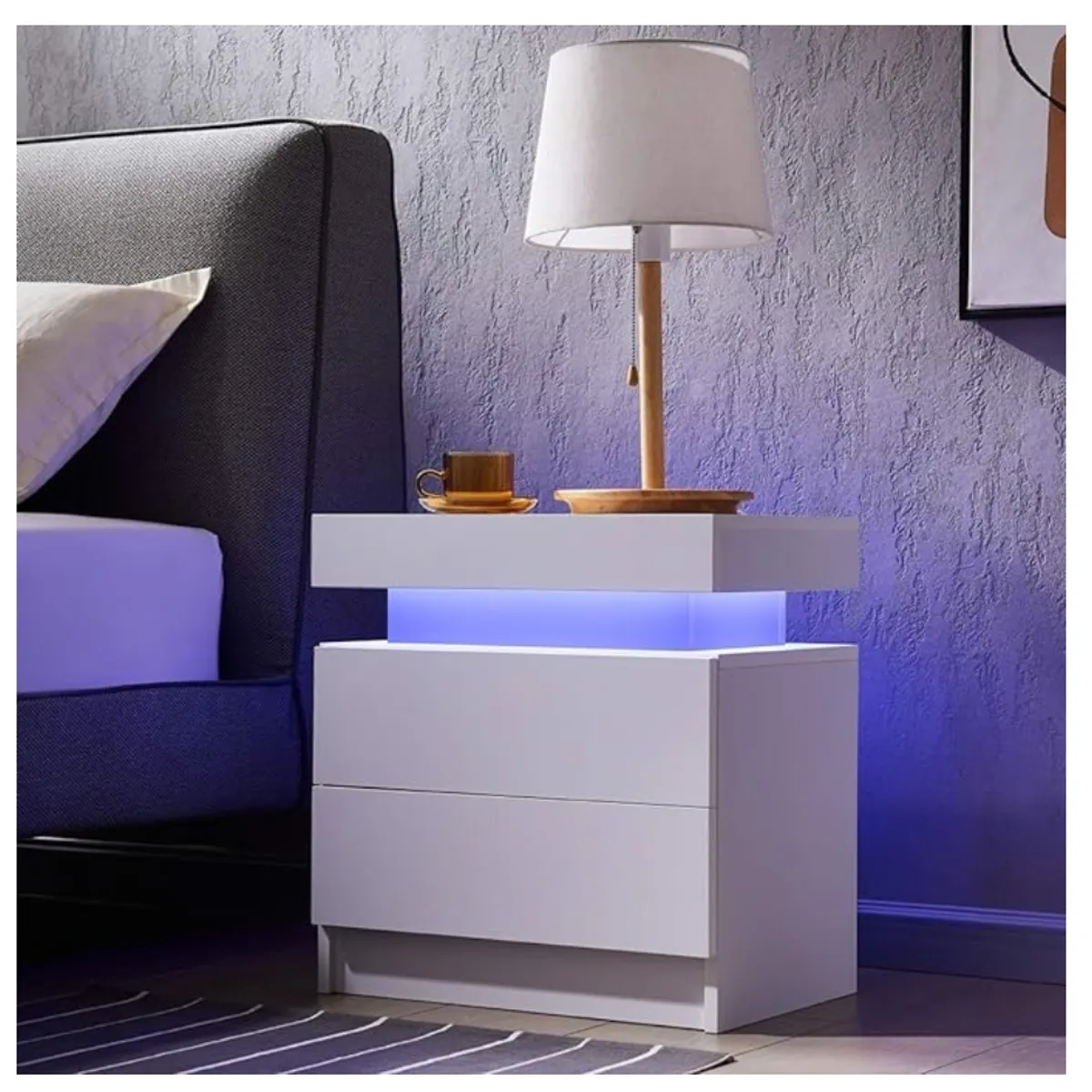 HOMER DESIGN - Velador Con Luz Variable 16 colores Con 2 Cajones 52*35*49cm