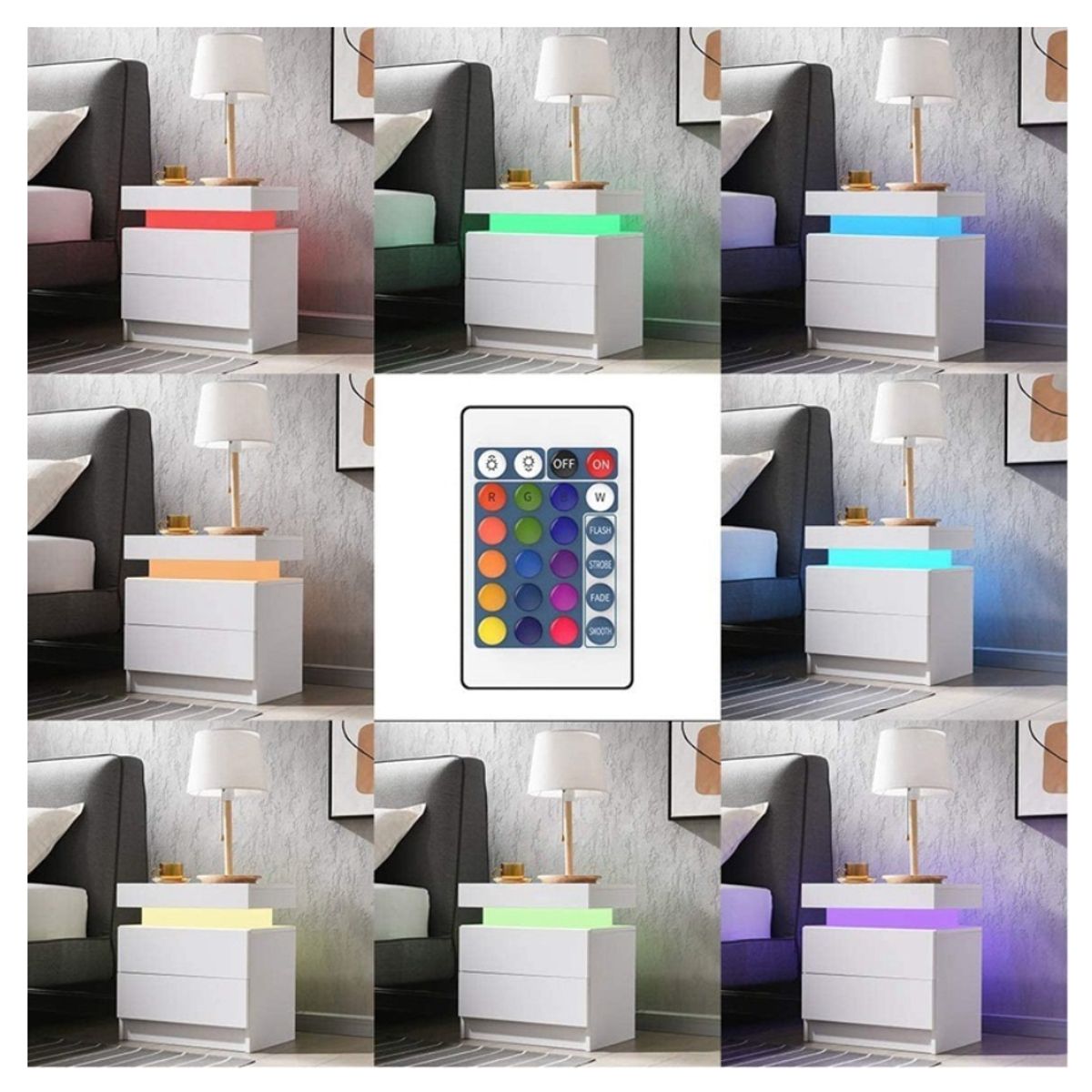 HOMER DESIGN - Velador Con Luz Variable 16 colores Con 2 Cajones 52*35*49cm