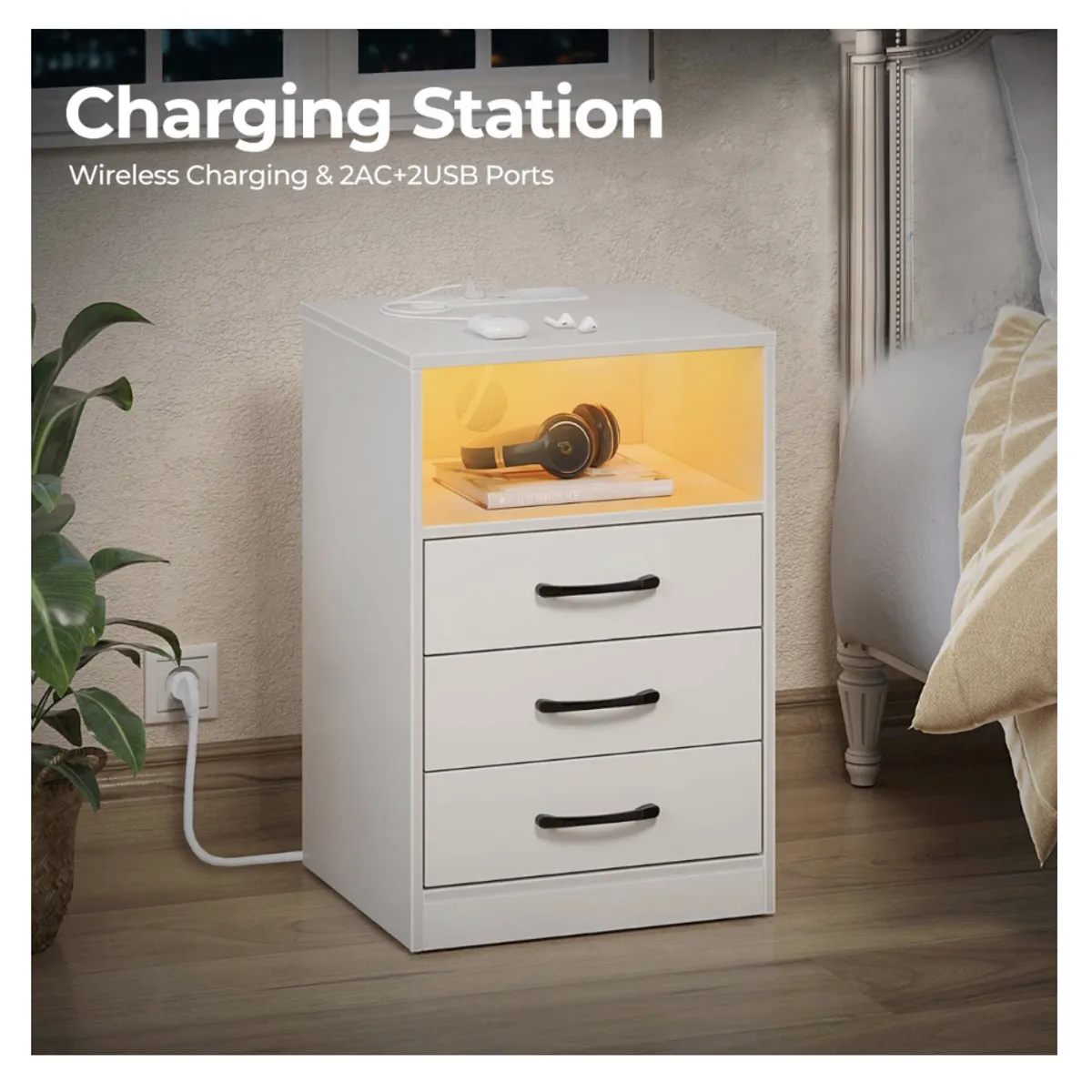 HOMER DESIGN - Velador Con Luz Variable Con Panel De Enchufes  40*35*60cm