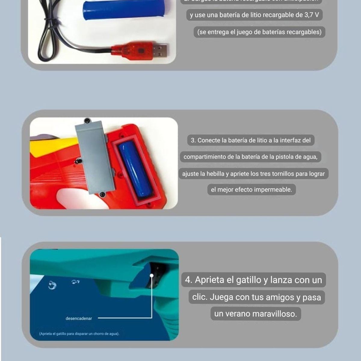 GENERICO - PISTOLA LANZA AGUA SHARK ELECTRICA AUTOMATICA RECARGABLE