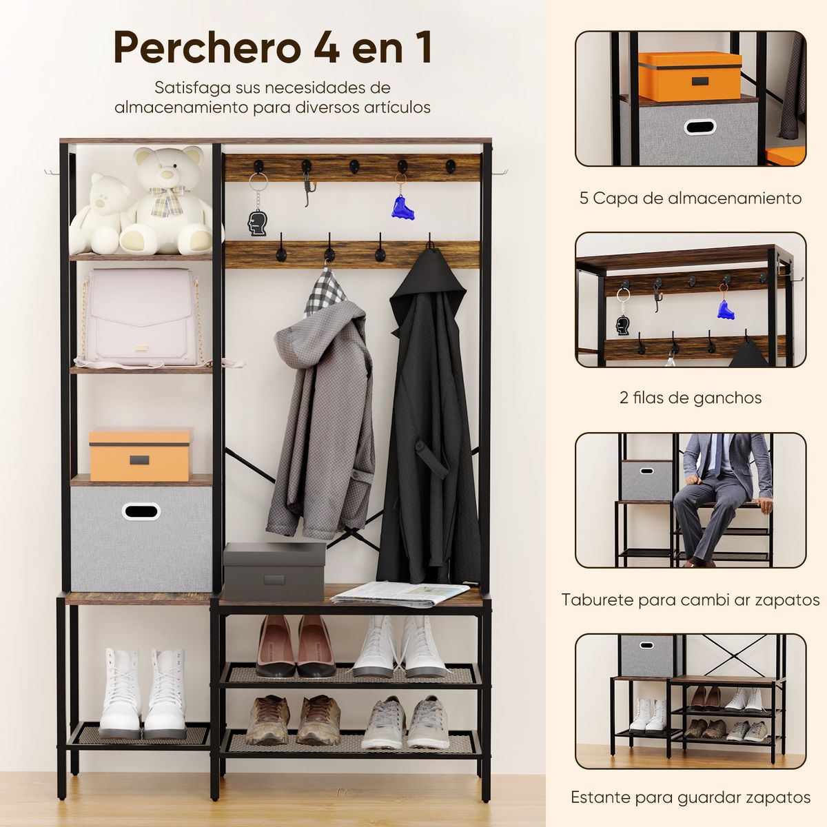 HALMAN - Perchero de entrada de estilo industrial