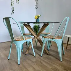 CORI CORI - Juego de Comedor Warwick 120cm + 4 Tolix Asiento de Madera Menta