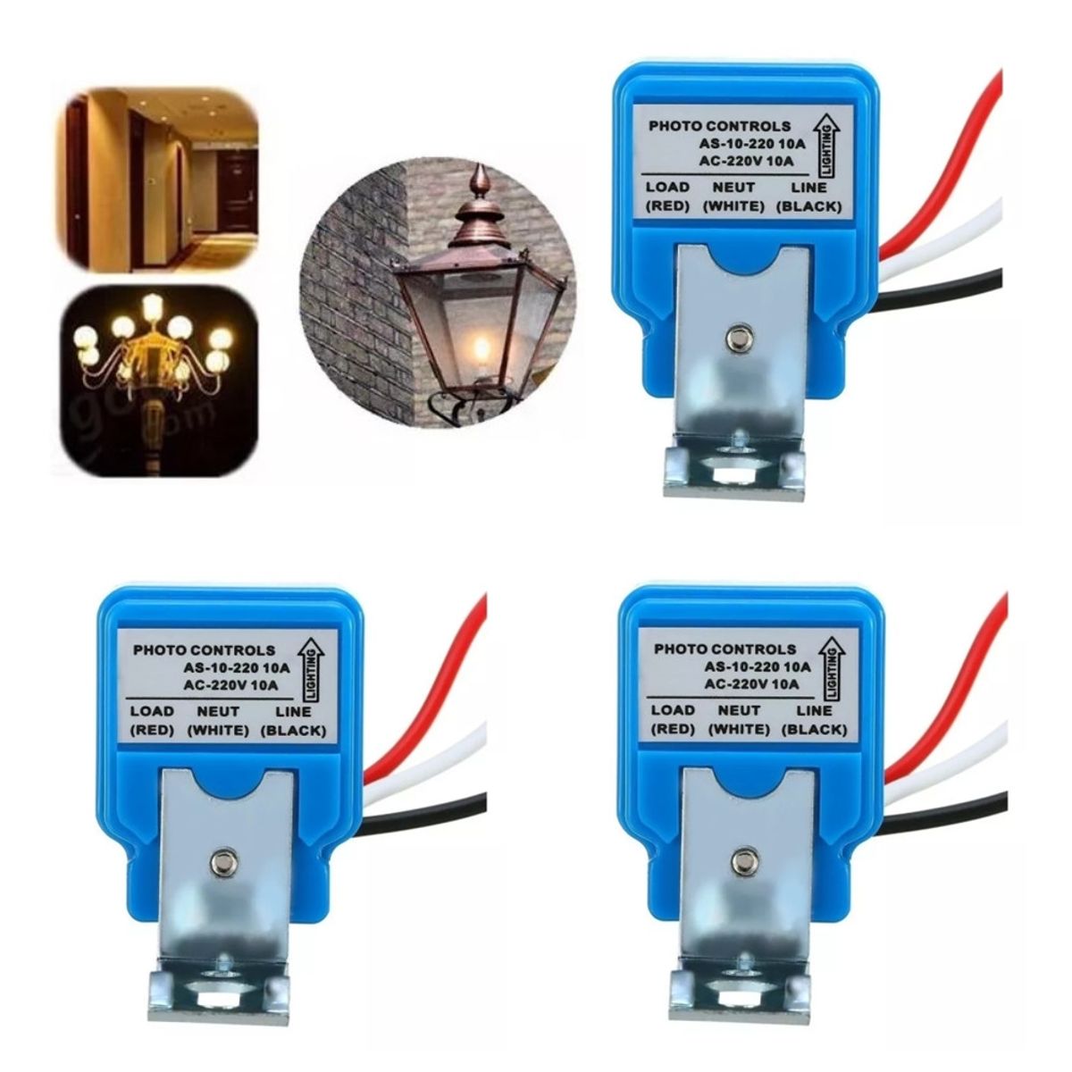 KUANGYE - Pack 3 Fotoceldas Sensor Encendido Luminarias De 220vac