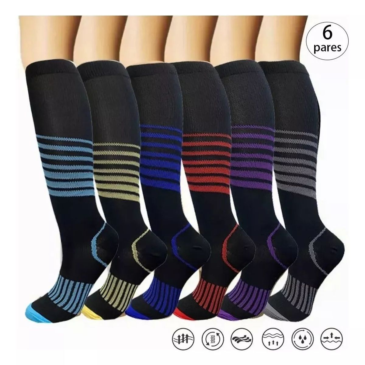 KUANGYE - 6 Pack Medias Compresión Calcetines Hombres Y Mujeres