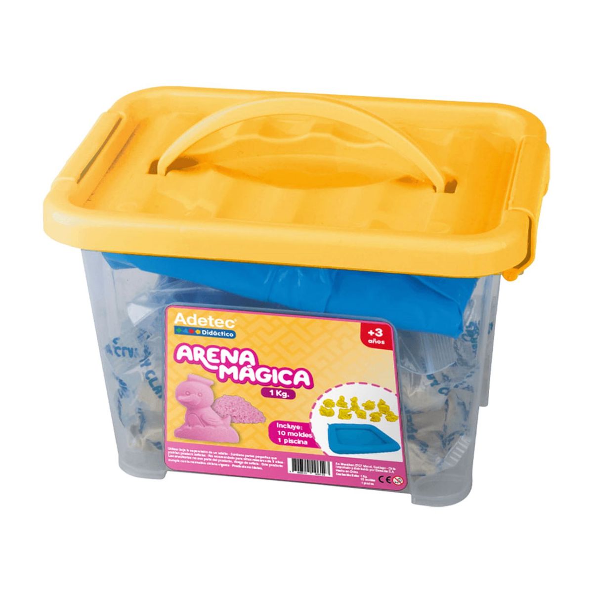 ADETEC - Arena Mágica 1kg Con 10 Moldes Y Bandeja Adetec Color Rosado