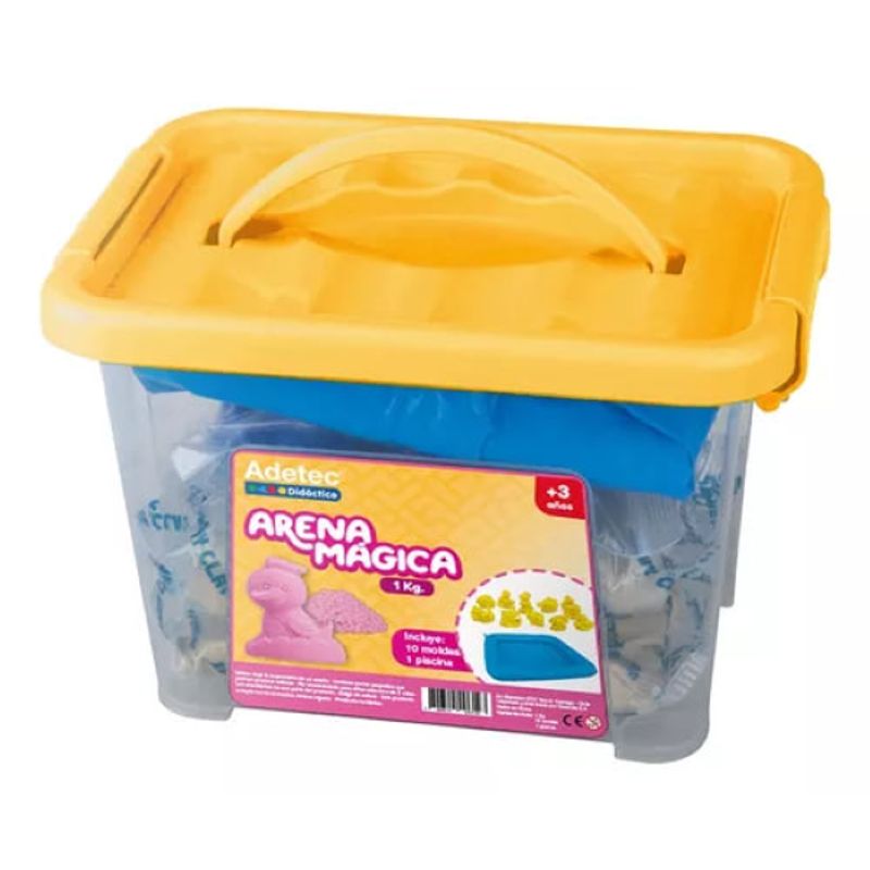 ADETEC - Arena Mágica 1kg Con 10 Moldes Y Bandeja Adetec Color Rosado