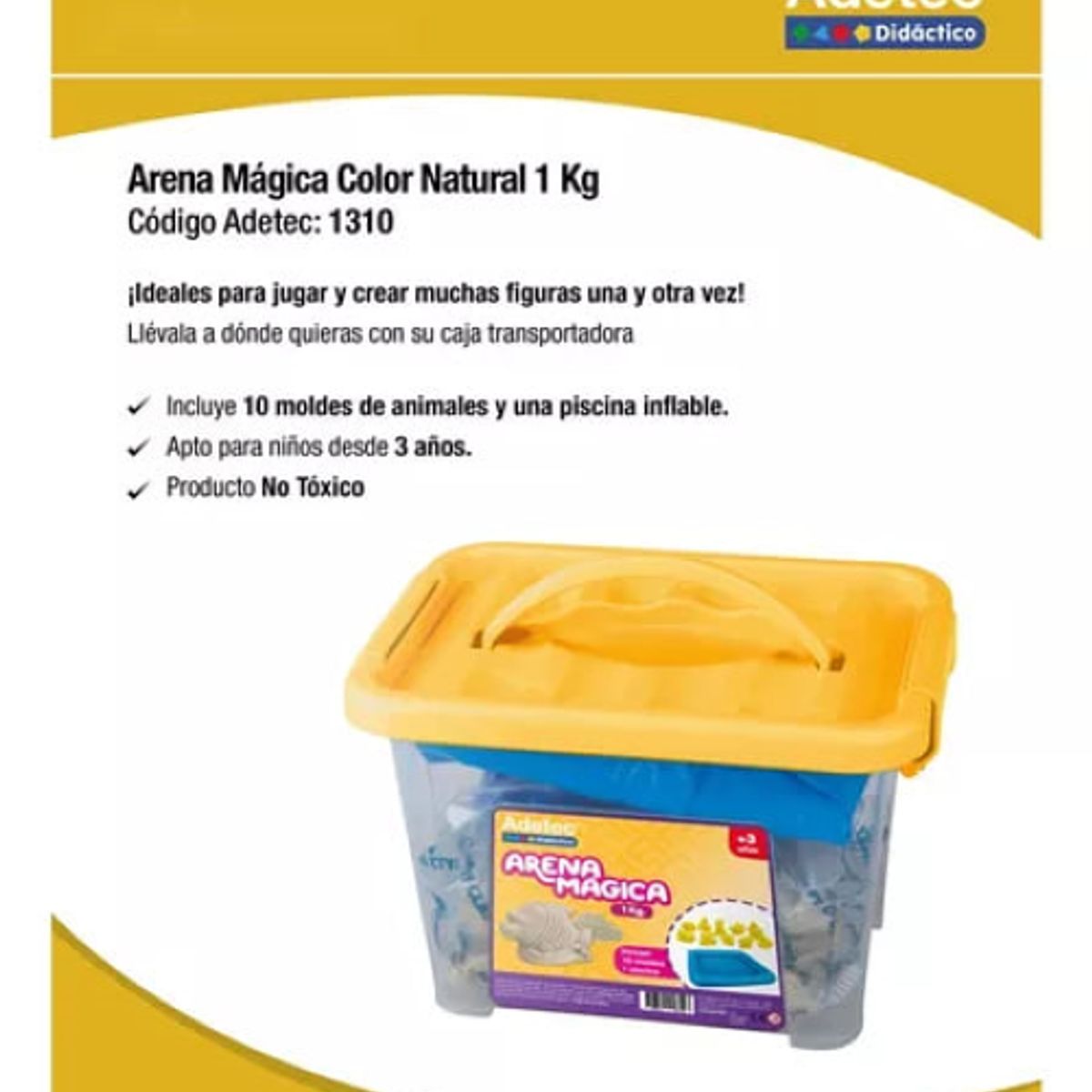 ADETEC - Arena Mágica Adetec 1 kg Color Natural + 10 Moldes Y Bandeja