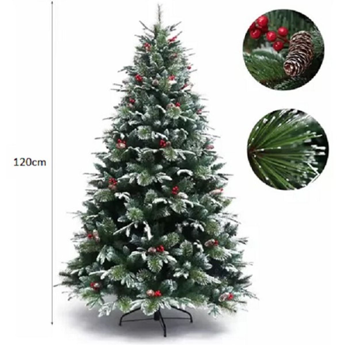 GENERICO - arbol navidad nevado frondoso frutos rojos y piñas navideños 120cm