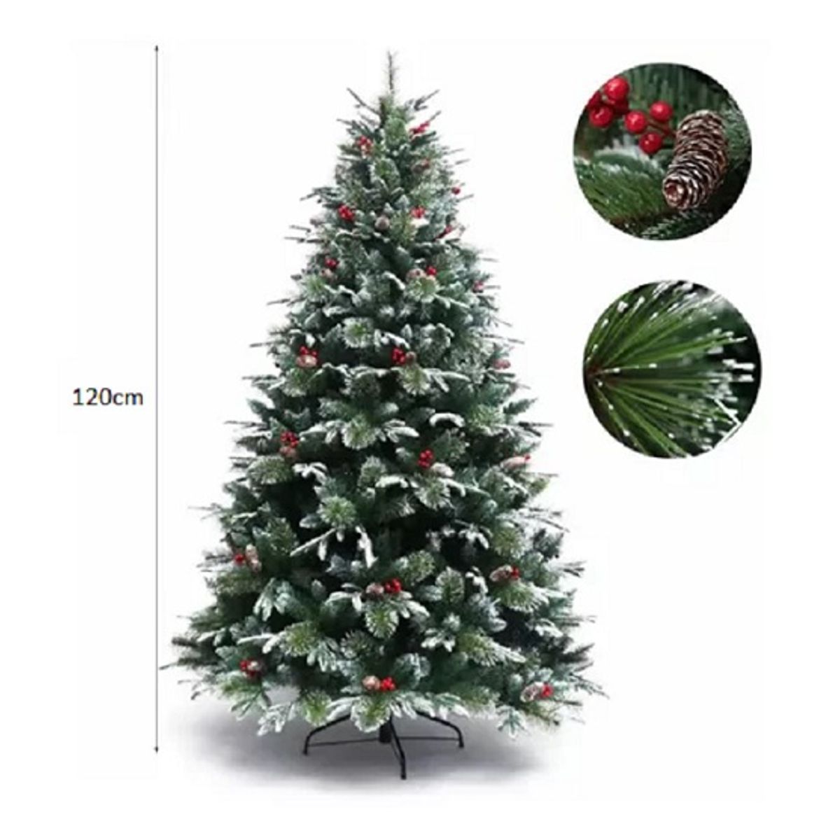 GENERICO - arbol navidad nevado frondoso frutos rojos y piñas navideños 120cm