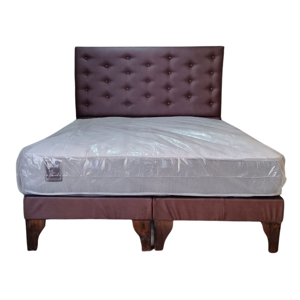 GENERICO - Cama Europea 2 Plazas + Respaldo Chocolate A Piso + Colchón Resorte