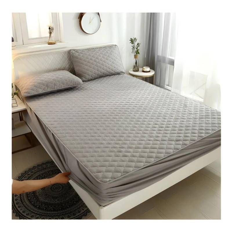 GENERICO - Cubrecolchon  King  + 2 Fundas de Almohadas Gris
