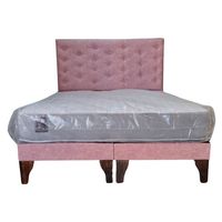 Cama Europea 2 Plazas + Respaldo Palo Rosa A Piso + Colchón Resorte