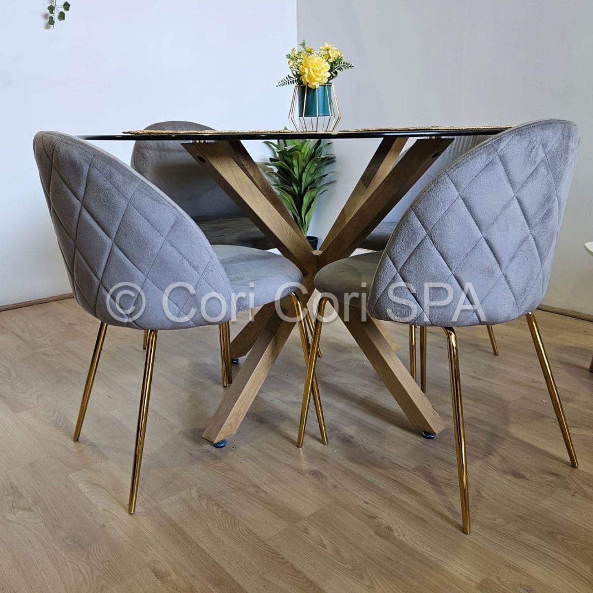 CORI CORI - Comedor Warwick 120cm + 4 Sillas  Bread Gold Gris