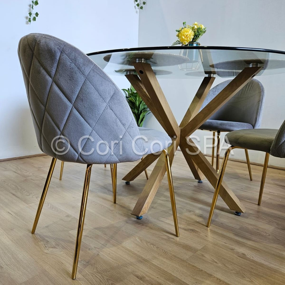 CORI CORI - Comedor Warwick 120cm + 4 Sillas  Bread Gold Gris