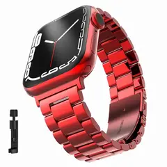 GENERICO - Correa Metálica Eslabones Para Apple Watch de 42-44 - 45 - 49 mm Rojo
