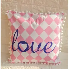 GENERICO - Funda Para Cojin Pompon Decorativa Diseño Love 66 42x42