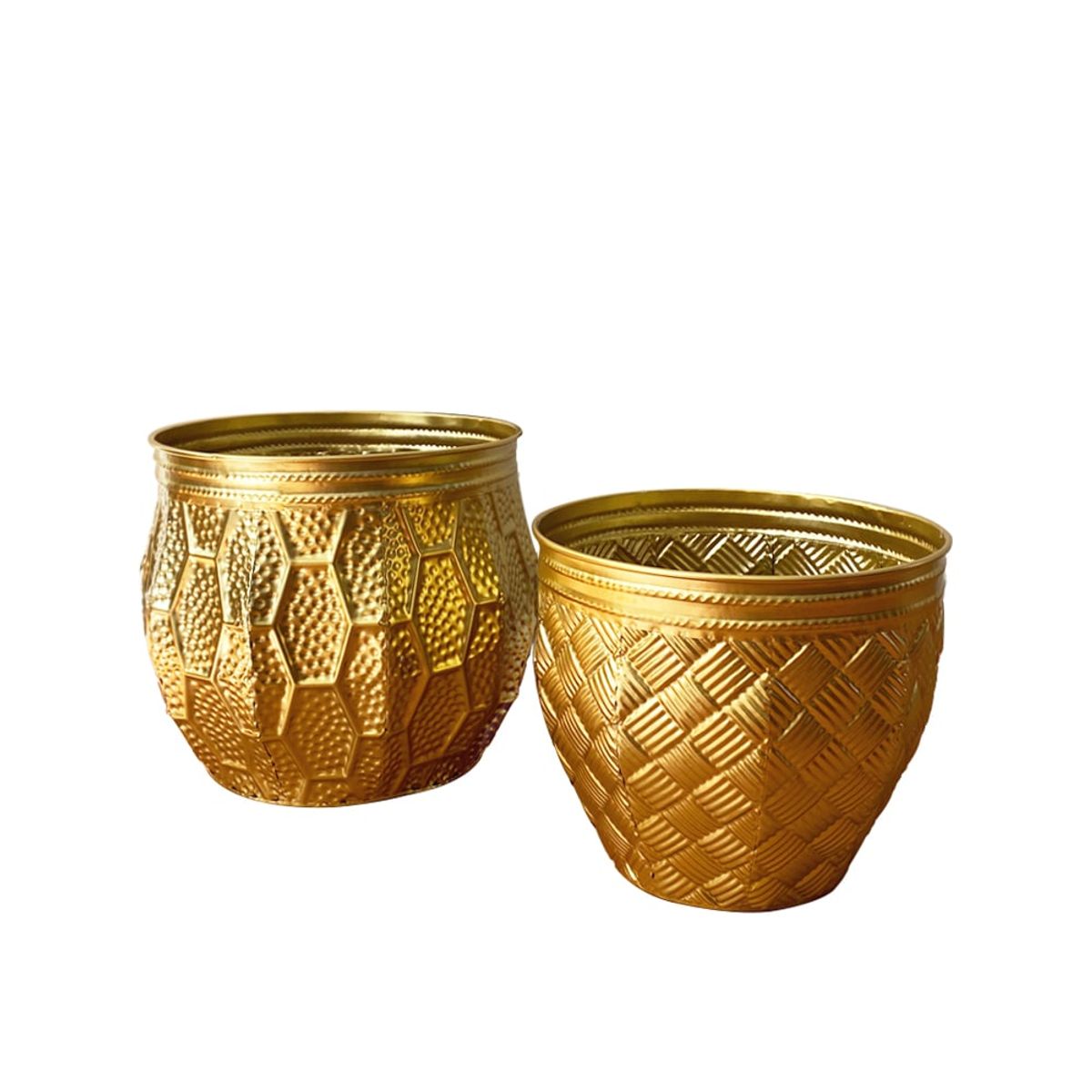 GENERICO - Set 2 Macetas Maceteros Grandes Doradas