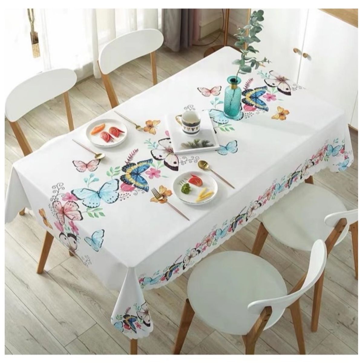 COMPRAPO - Mantel Antimanchas Mod. Mariposa Pintada Bco. 140 X 220 Cm Rectangular