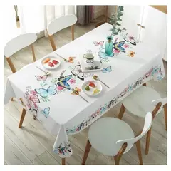 COMPRAPO - Mantel Antimanchas Mod. Mariposa Pintada Bco. 140 X 220 Cm Rectangular