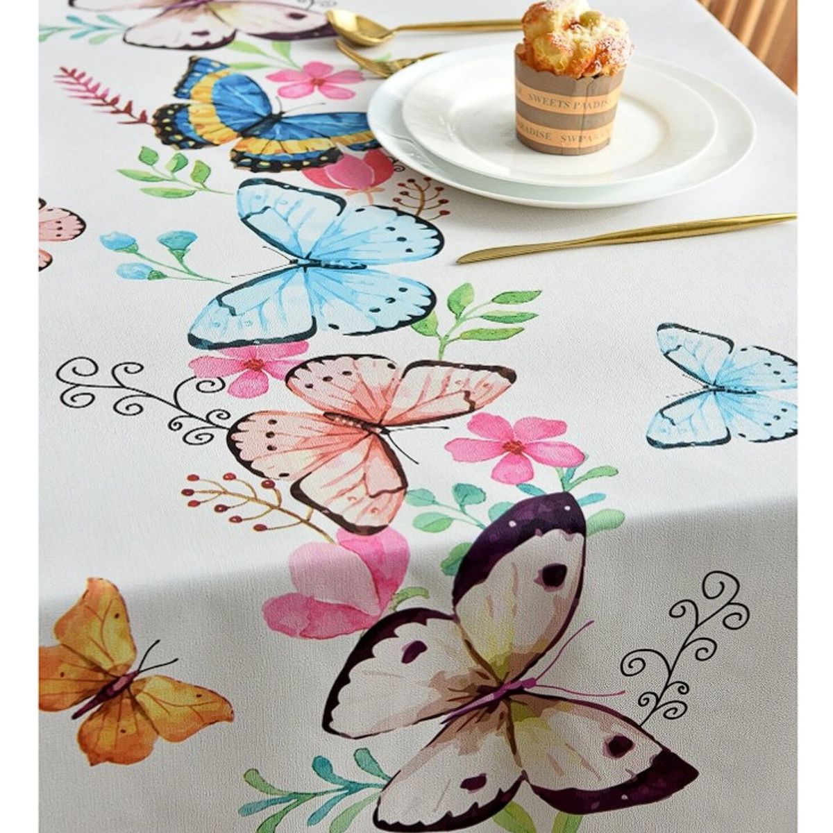 COMPRAPO - Mantel Antimanchas Mod. Mariposa Pintada Bco. 140 X 220 Cm Rectangular