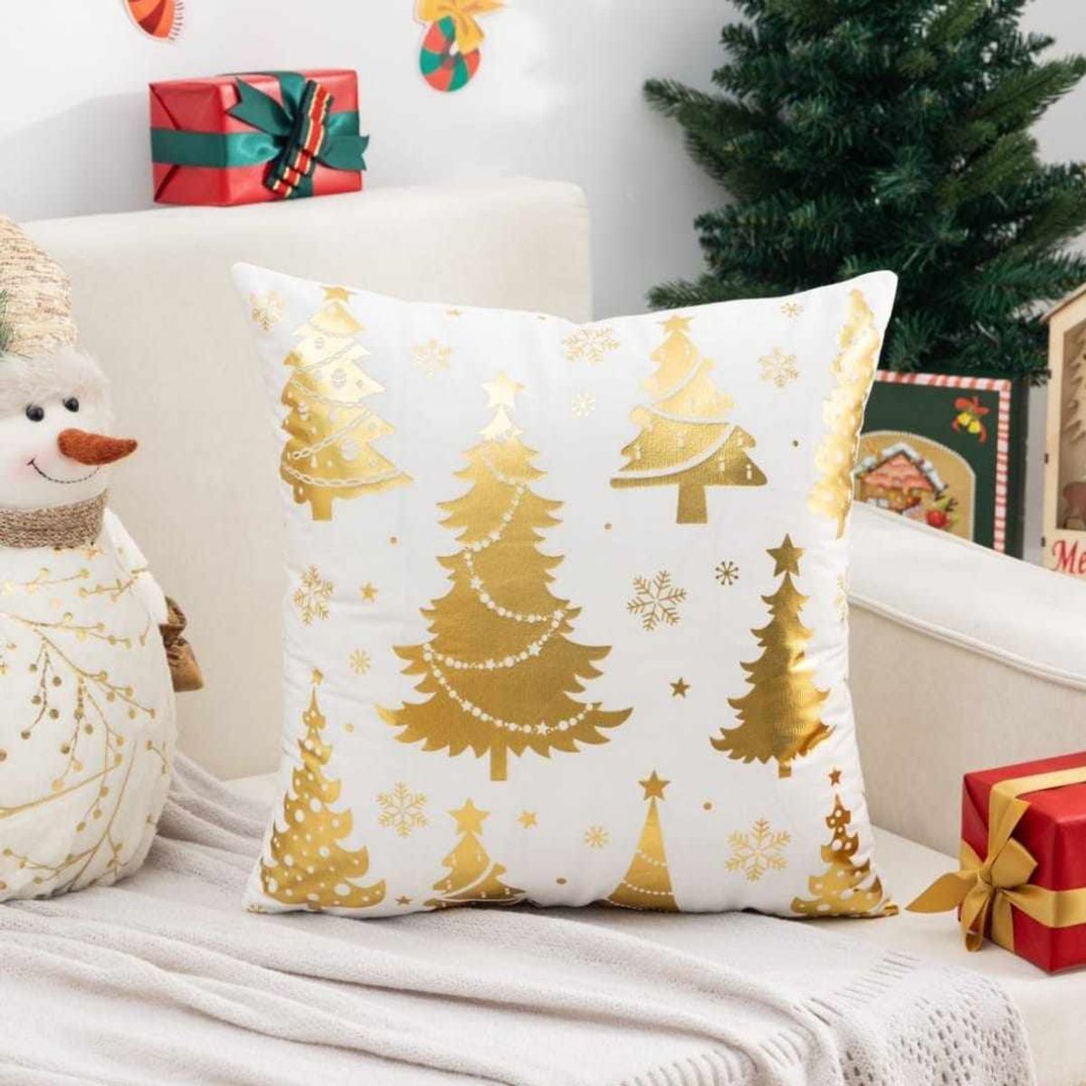 GENERICO - Fundas cojín Navidad pack cuatro - color blanco Surtidas