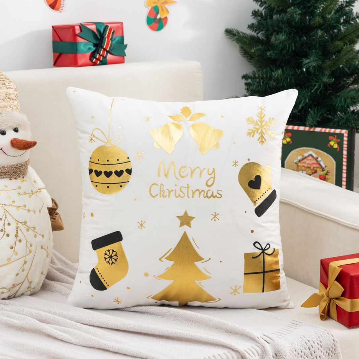 GENERICO - Fundas cojín Navidad pack cuatro - color blanco Surtidas