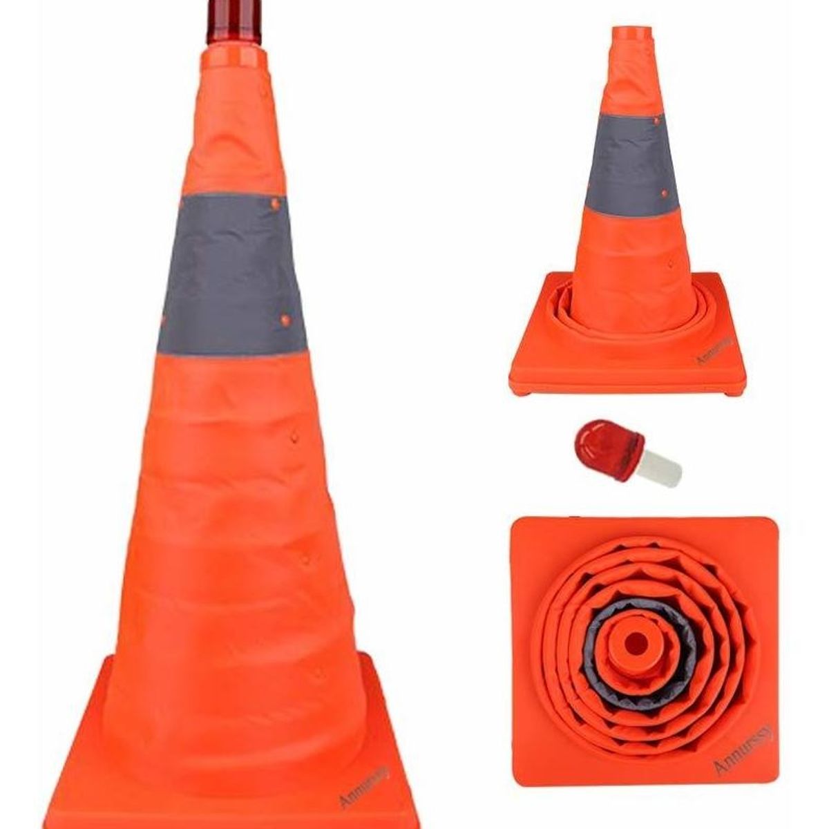 GENERICO - Cono De Emergencia Retractil Reflectante Con Luz Led 50cm