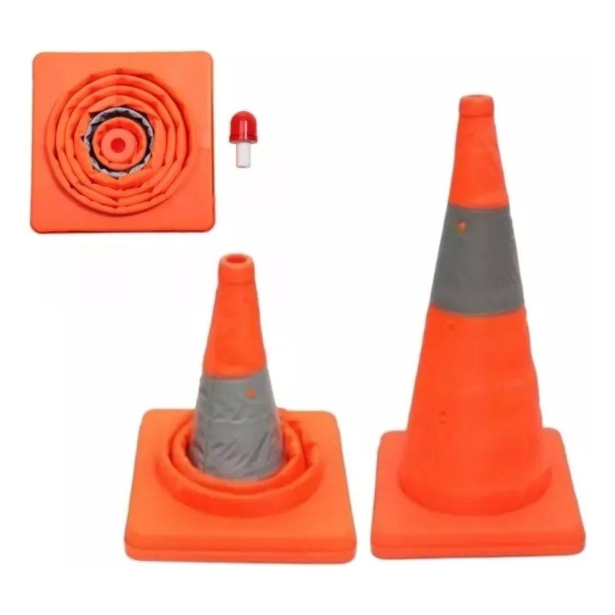 GENERICO - X2 Cono De Emergencia Retractil Reflectante Con Luz Led 50cm