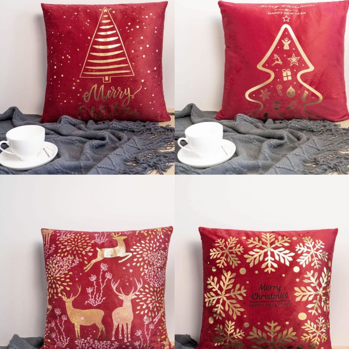 GENERICO - Fundas de Navidad pack 4 Surtidas terciopelo - Rojas