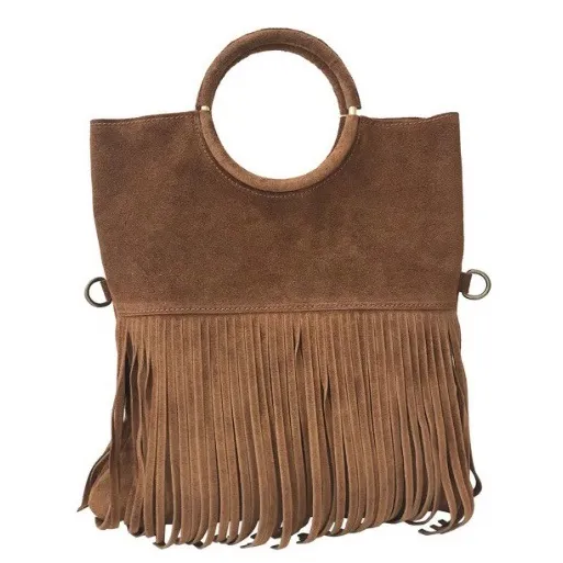 Cartera cuero natural genuina Modelo Blanca Flecos Camel TALLA UNICA
