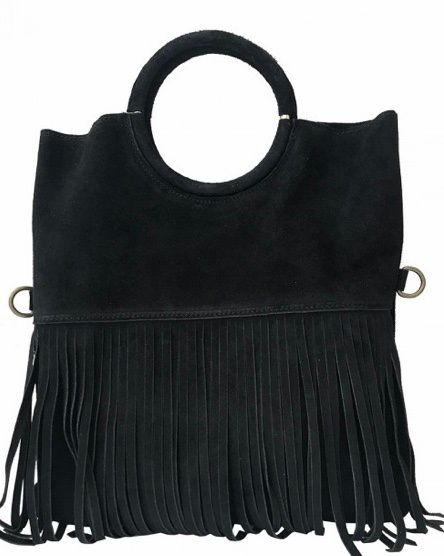 Cartera cuero natural genuino Modelo Blanca Flecos Negro TALLA UNICA