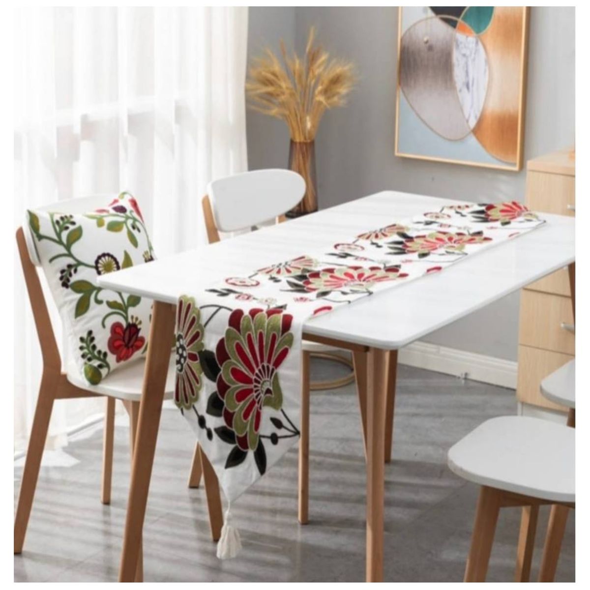 COMPRAPO - Camino de Mesa Bordado Flor Abanico 33 x 180 Cm.