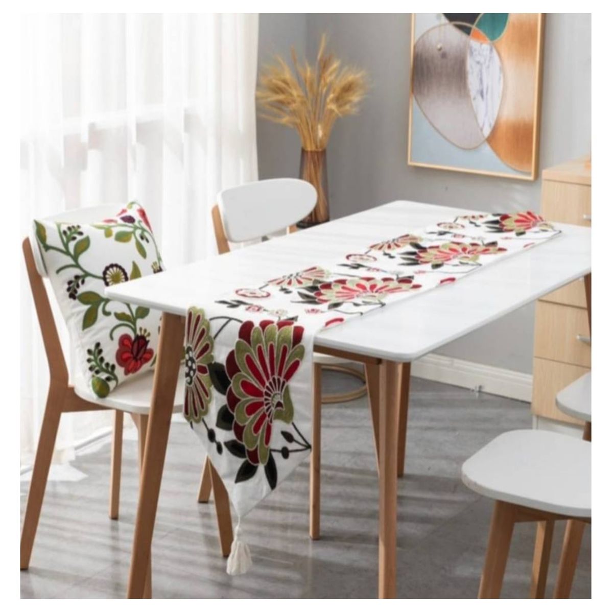 COMPRAPO - Camino de Mesa Bordado Flor Abanico 33 x 180 Cm.