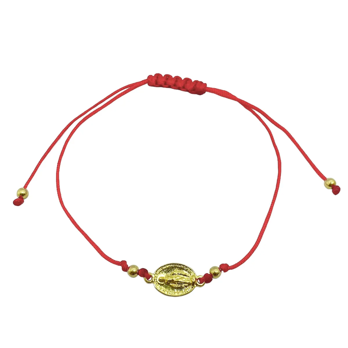 COGGIOLA - Pulsera Virgen De Los Rayos Cordón Rojo Ajustable Enchapado Oro 18K