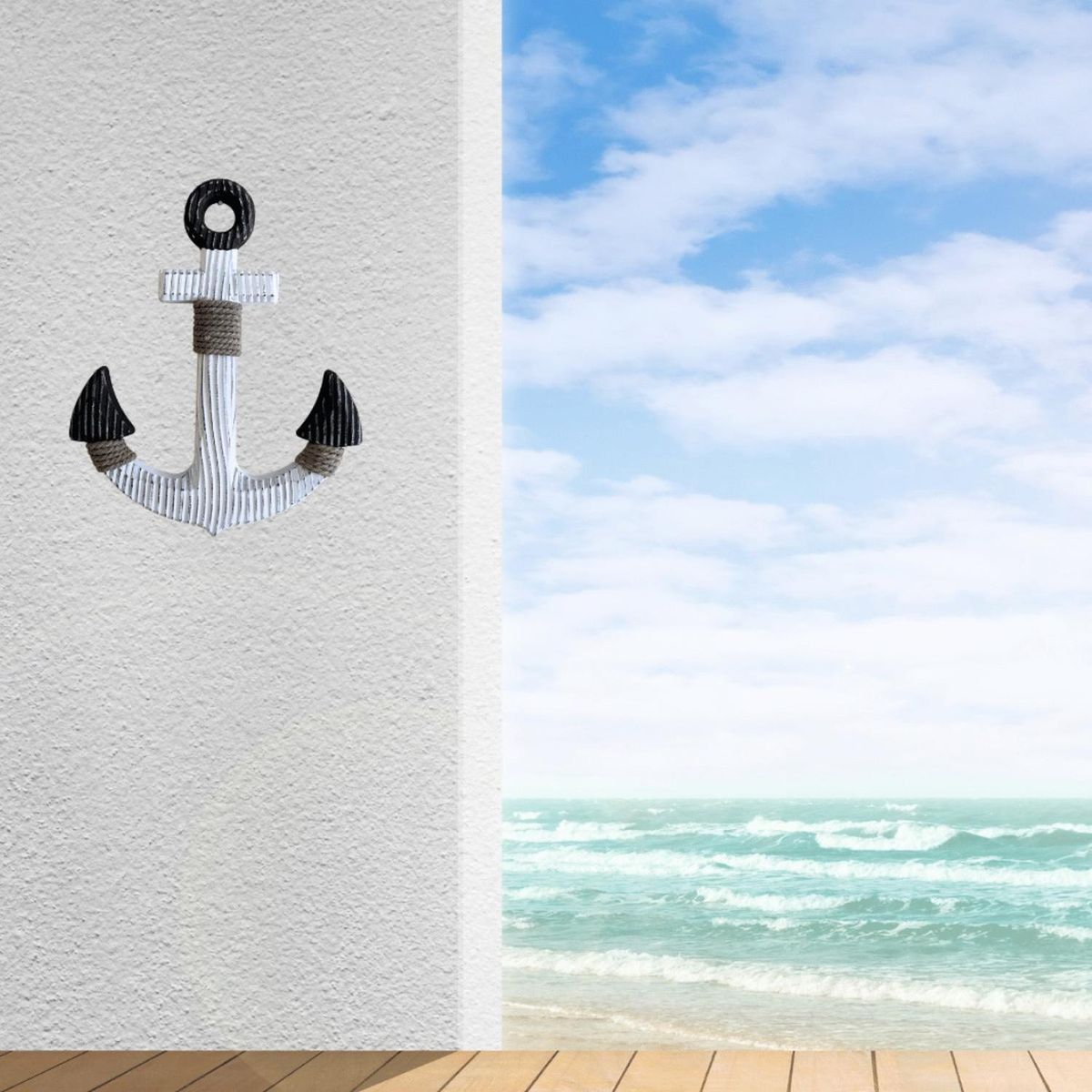 GENERICO - Ancla Blanco Decorativo De Madera Para Pared Decoracion