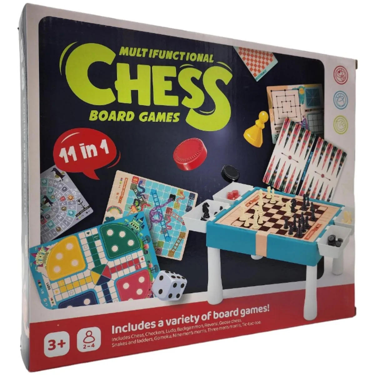 GENERICO - Tablero De Juego 11 En 1 Ajedrez Ludo Serpientes Y Escaleras - Rojo
