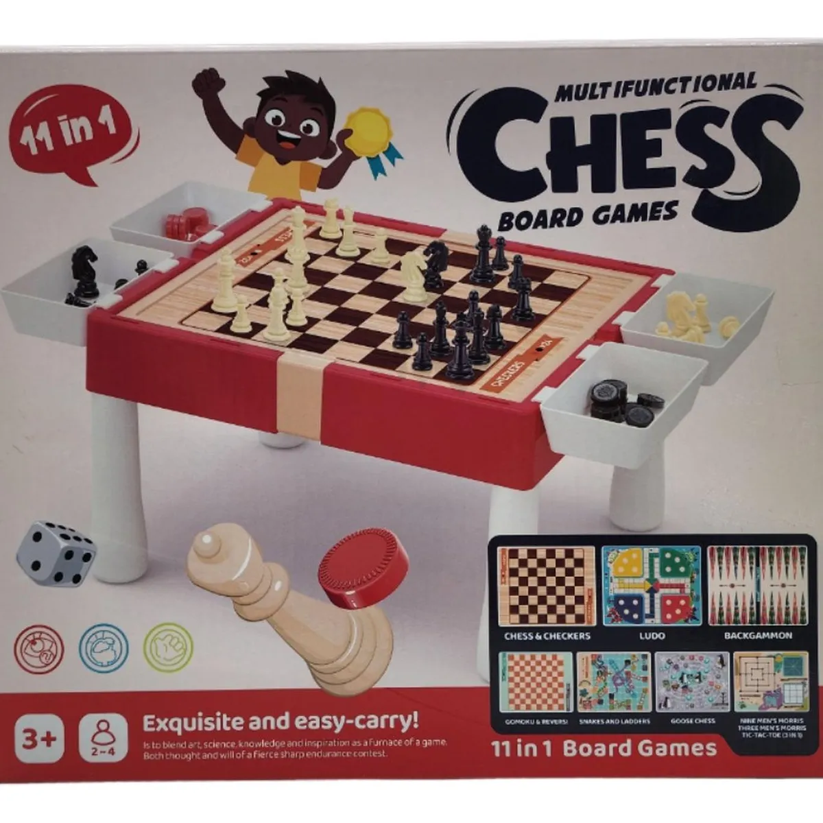 GENERICO - Tablero De Juego 11 En 1 Ajedrez Ludo Serpientes Y Escaleras - Rojo