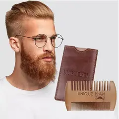 GENERICO - Peine Para Barba Y Bigote En Estuche De Cuero